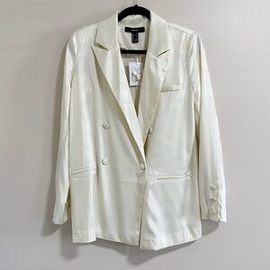 NEW Forever 21 Silky White Double-Breasted Blazer Size Small